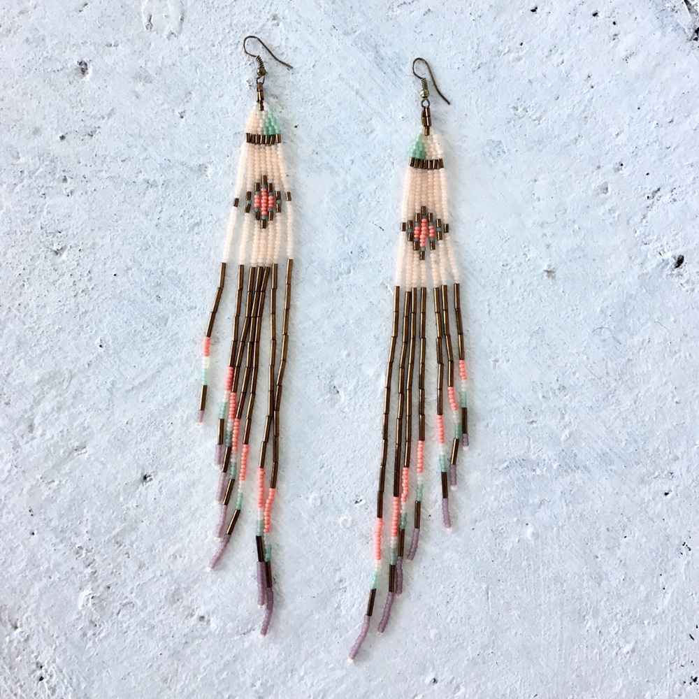 Hand Beaded Tribal Dangle Earrings